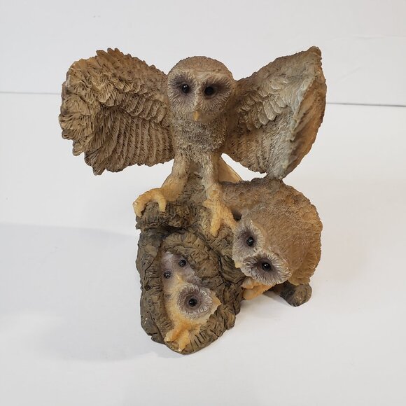 Cool Vintage Stone Critters Barn Owl Family Figurine Woodland Decor Collectible - Picture 1 of 7